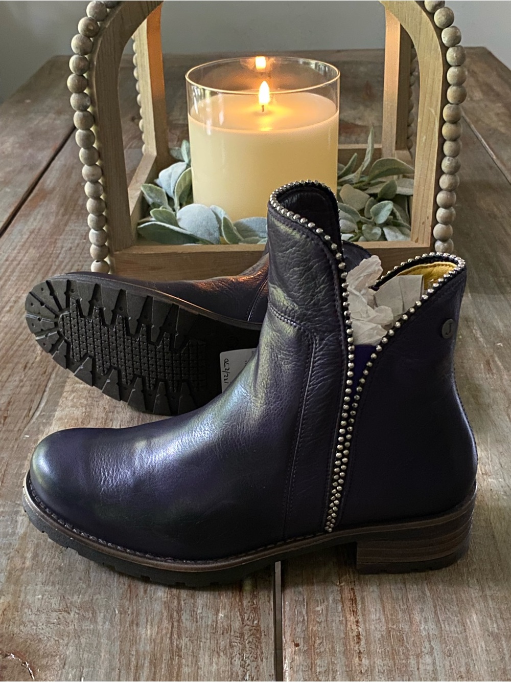 Jafa Boho Moto Handmade Distressed Leather Biker Ankle Boots 38 7.5-8 Indigo